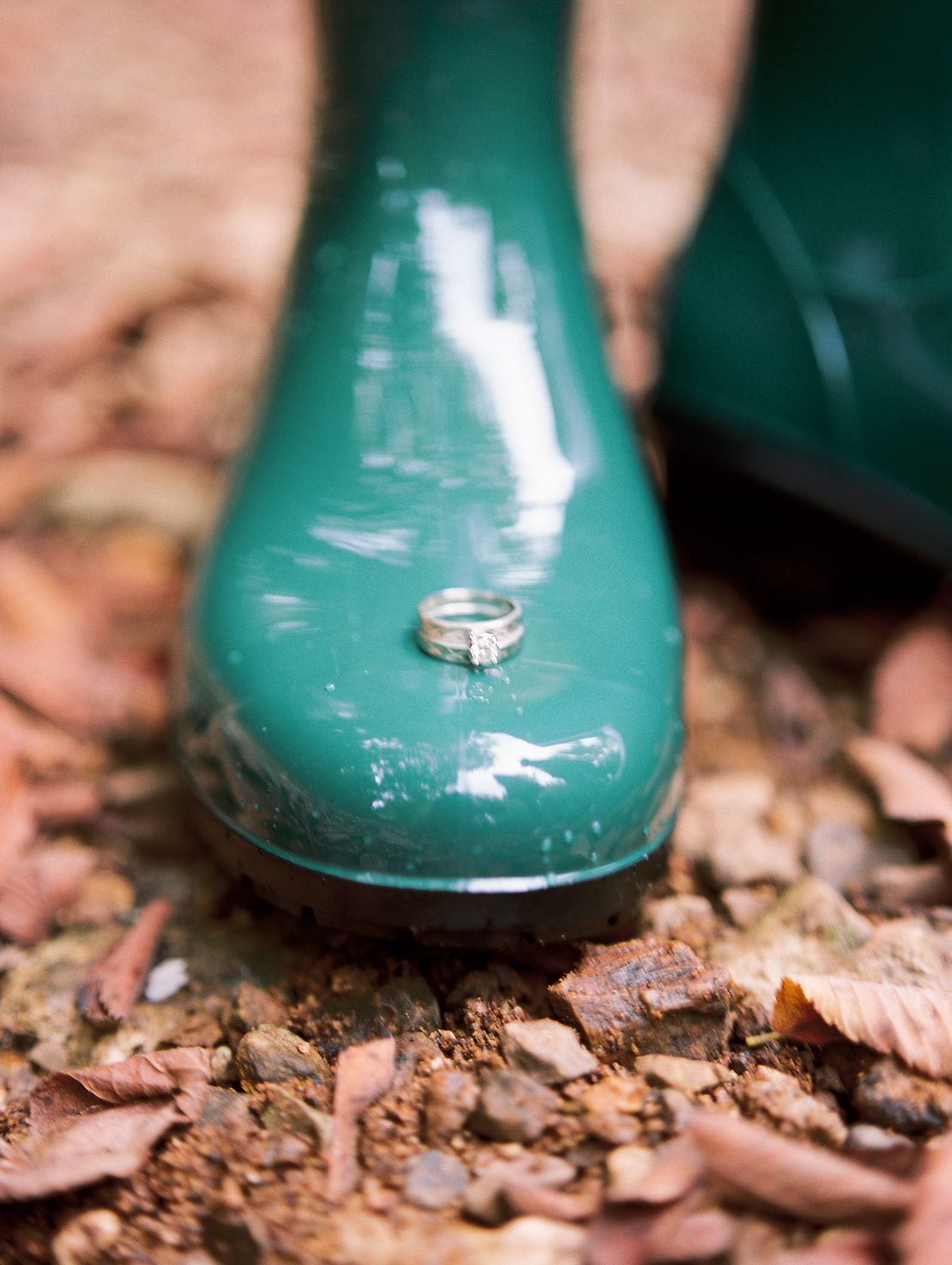 engagement ring on a rainboot